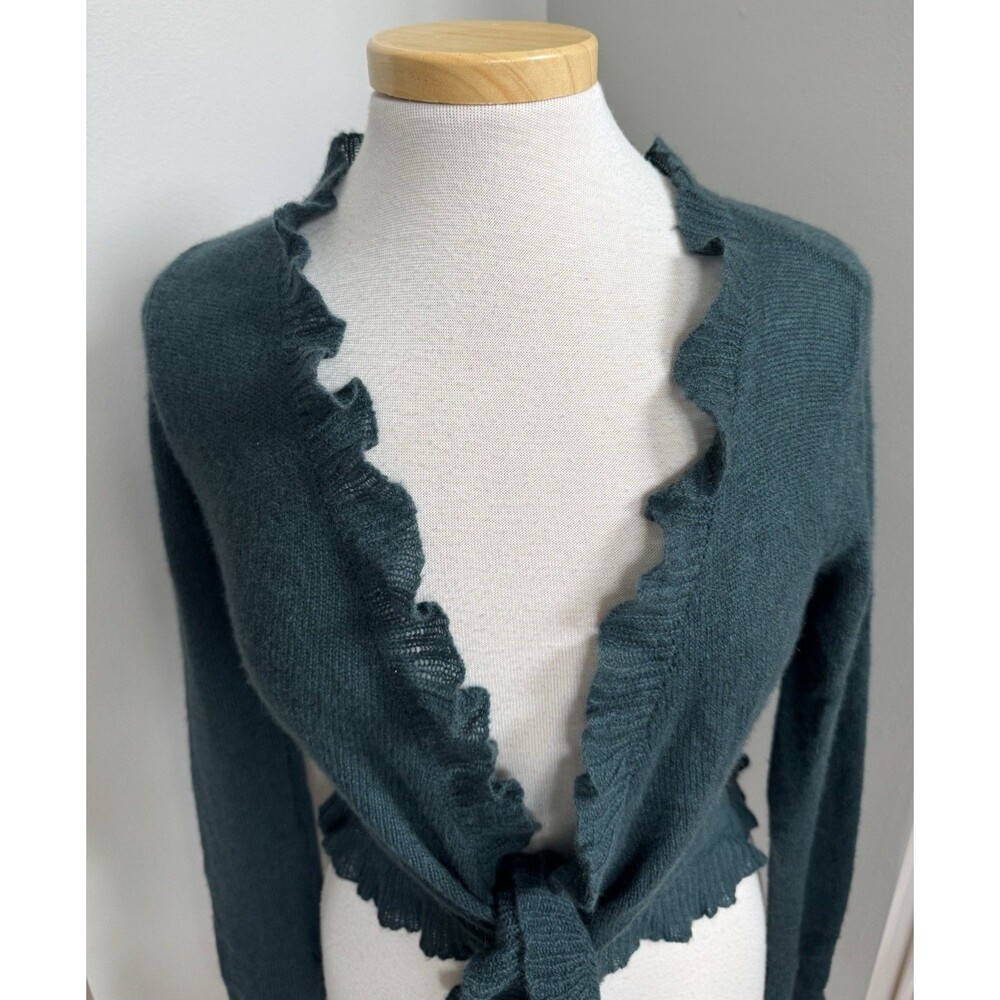 Vintage Laundry by Shelli Segal 100% Cashmere Ruffle Tie Front Wrap Cardigan~SM - Picture 11 of 13